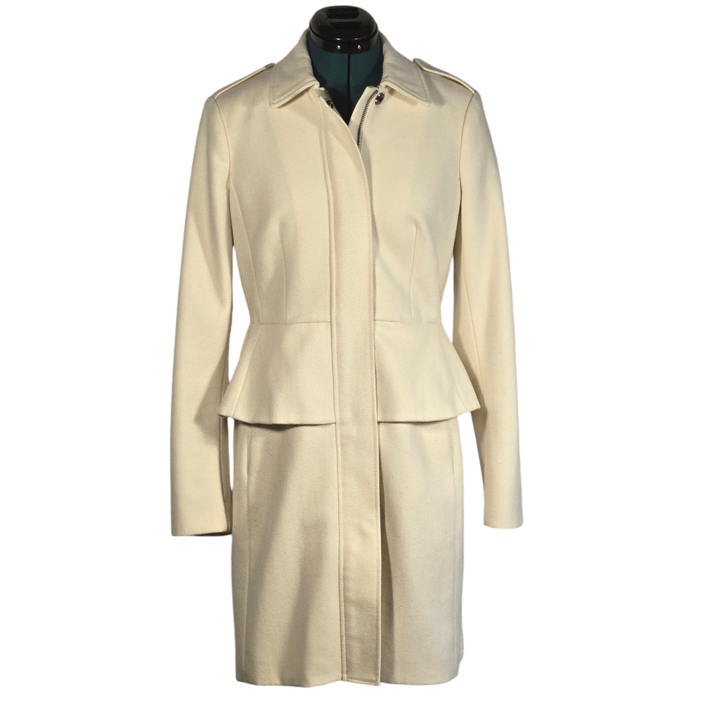 Banana Republic Monogram Wool Peplum Coat Cream Ivory Size Small